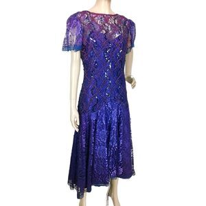 Vintage 90s Shuet Young Tiered Sequined Lace Gatsby Flapper Midi Dress NEW